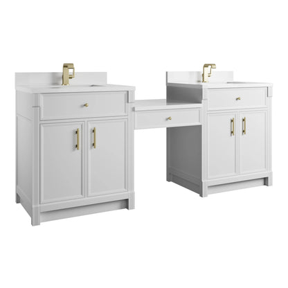 Bellshire 84" Dual Vanity Set with 24" Make-Up Counter, Bright White w/Single Hole 3 cm White Zeus Silestone To, view 6