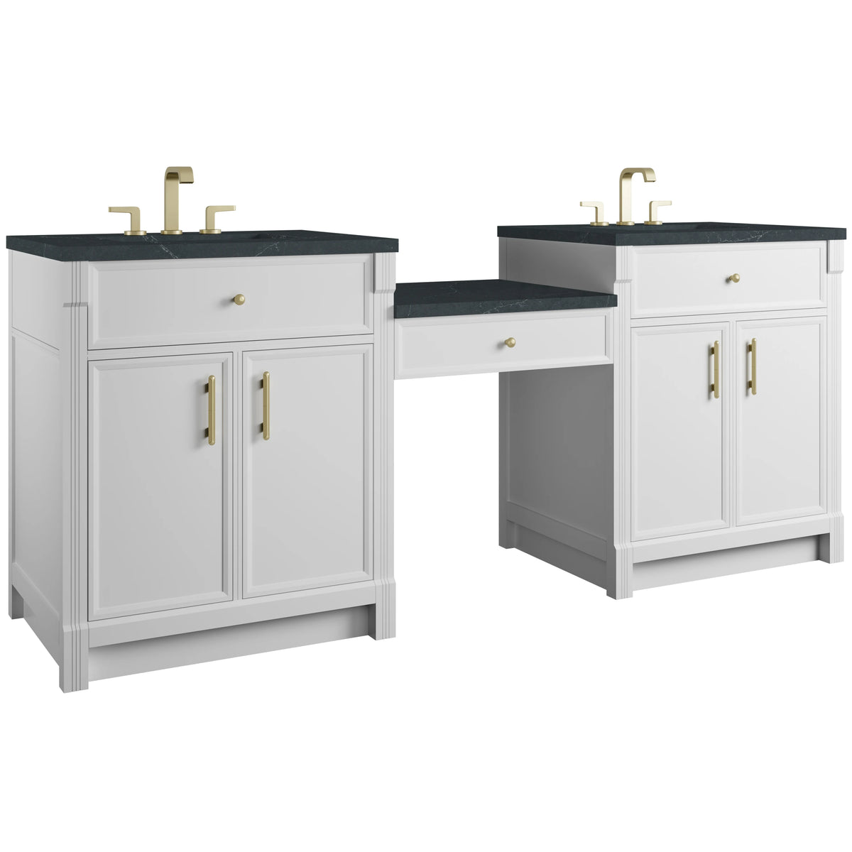Bellshire 84" Dual Vanity Set with 24" Make-Up Counter, Bright White w/3 cm Charcoal Soapstone Silestone Top, view 5