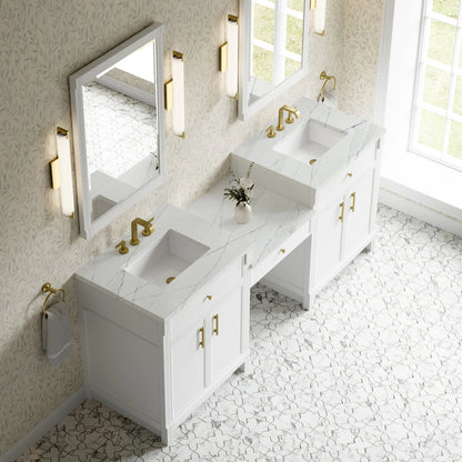 Bellshire 84" Dual Vanity Set with 24" Make-Up Counter, Bright White w/3 cm Ethereal Noctis Silestone Top, view 4