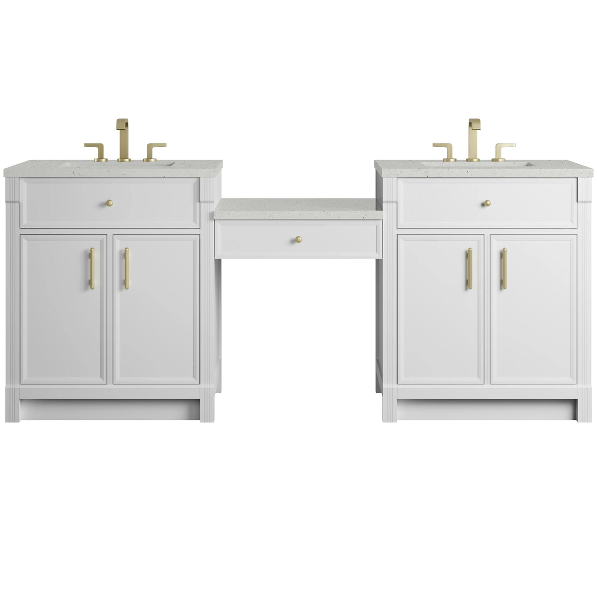 Bellshire 84" Dual Vanity Set with 24" Make-Up Counter, Bright White w/3 cm Lime Delight Silestone Top