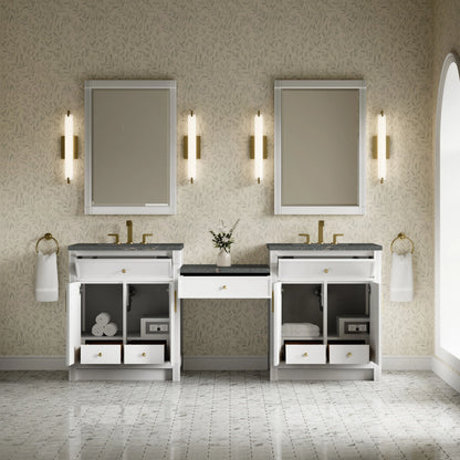 Bellshire 84" Dual Vanity Set with 24" Make-Up Counter, Bright White w/3 cm Parisien Bleu Silestone Top, view 3