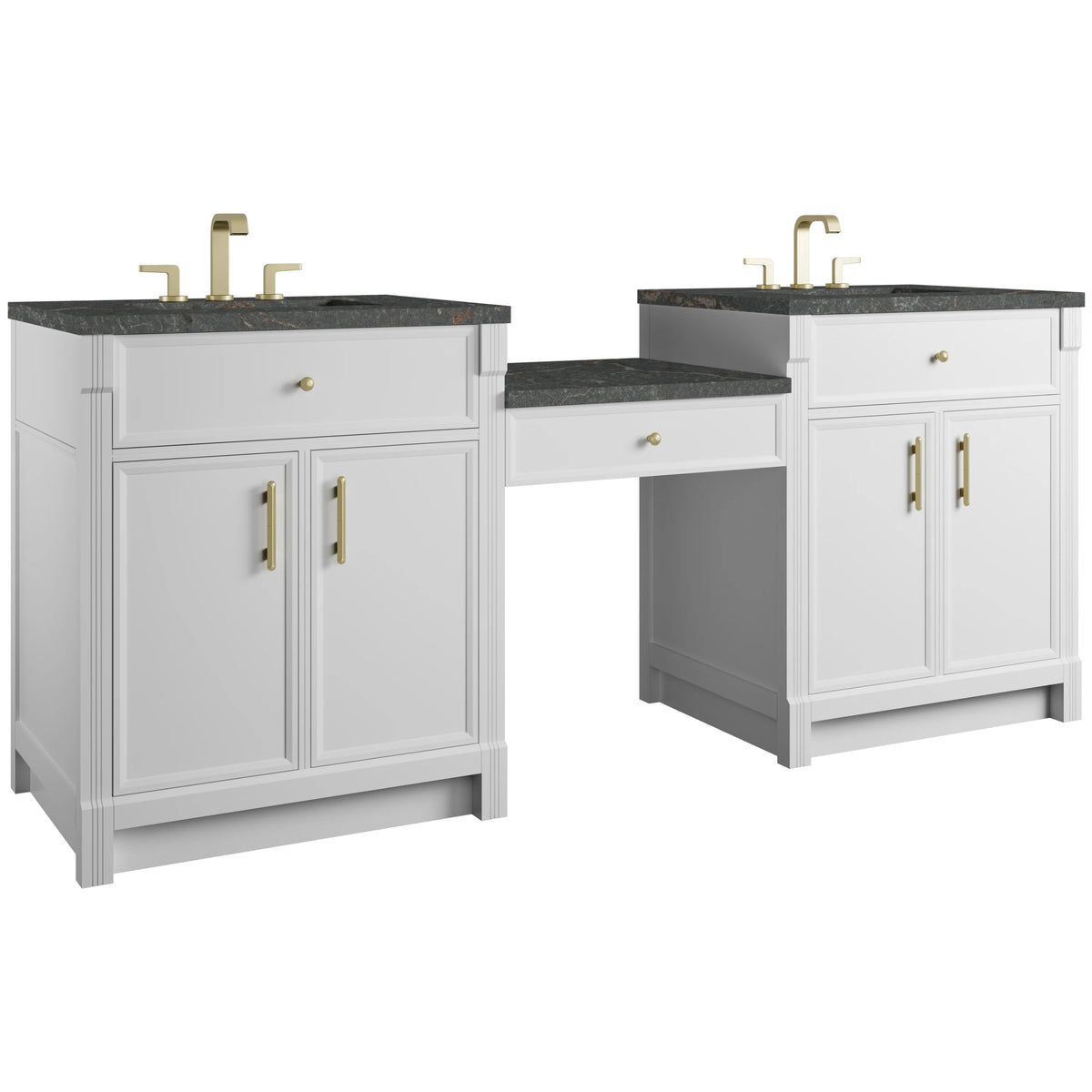 Bellshire 84" Dual Vanity Set with 24" Make-Up Counter, Bright White w/3 cm Parisien Bleu Silestone Top, view 5