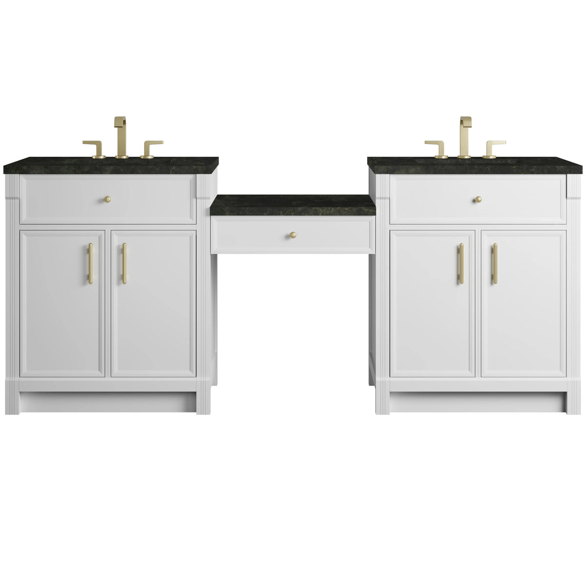 Bellshire 84" Dual Vanity Set with 24" Make-Up Counter, Bright White w/3 cm Phantome Eclos Top