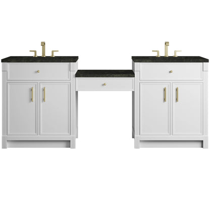 Bellshire 84" Dual Vanity Set with 24" Make-Up Counter, Bright White w/3 cm Phantome Eclos Top