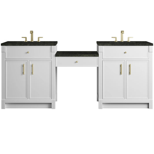 Bellshire 84" Dual Vanity Set with 24" Make-Up Counter, Bright White w/3 cm Phantome Eclos Top