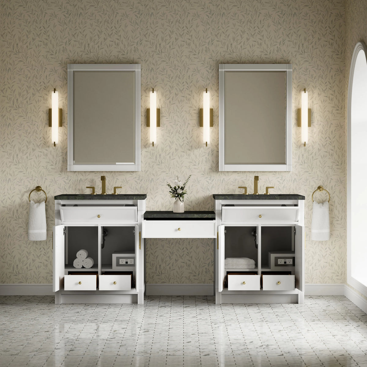 Bellshire 84" Dual Vanity Set with 24" Make-Up Counter, Bright White w/3 cm Phantome Eclos Top, view 3