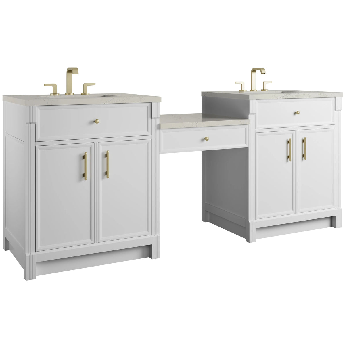 Bellshire 84" Dual Vanity Set with 24" Make-Up Counter, Bright White w/3 cm Siberian Silestone Top, view 5