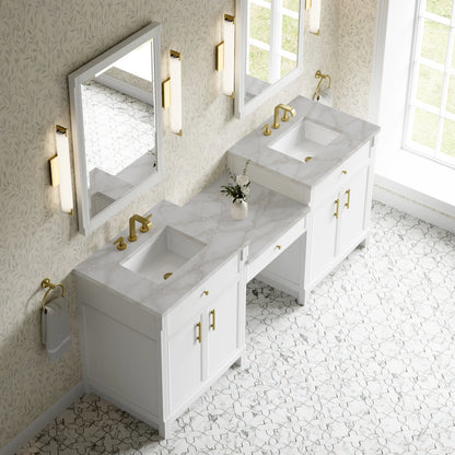 Bellshire 84" Dual Vanity Set with 24" Make-Up Counter, Bright White w/3 cm Victorian Silver Silestone Top, view 4