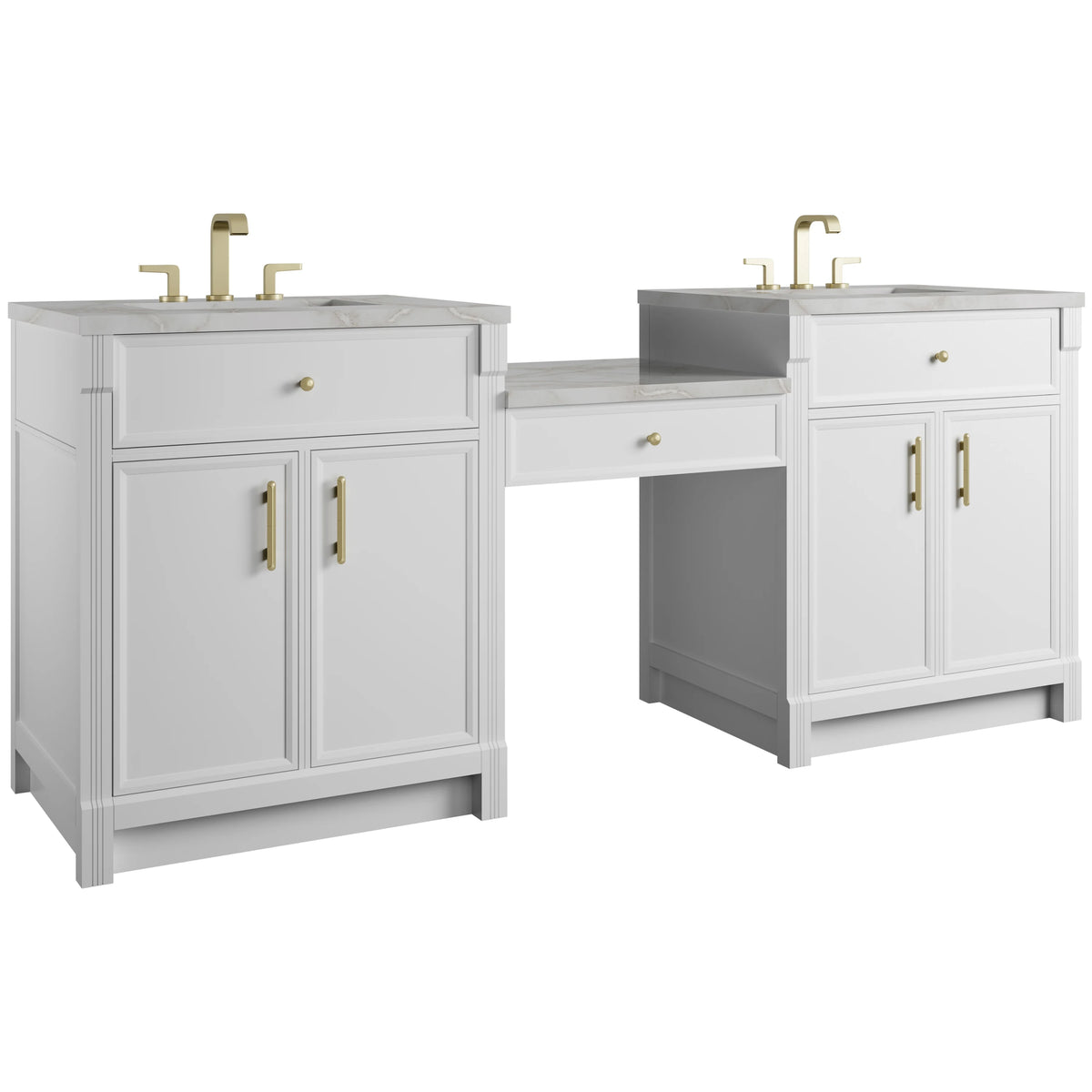 Bellshire 84" Dual Vanity Set with 24" Make-Up Counter, Bright White w/3 cm Victorian Silver Silestone Top, view 5