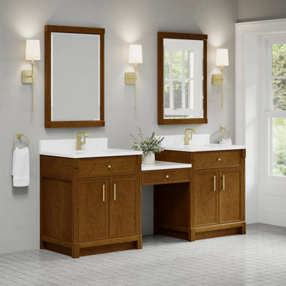 Bellshire 84" Dual Vanity Set with 24" Make-Up Counter, Honey Oak w/Single Hole 3 cm White Zeus Silestone Top &, view 3
