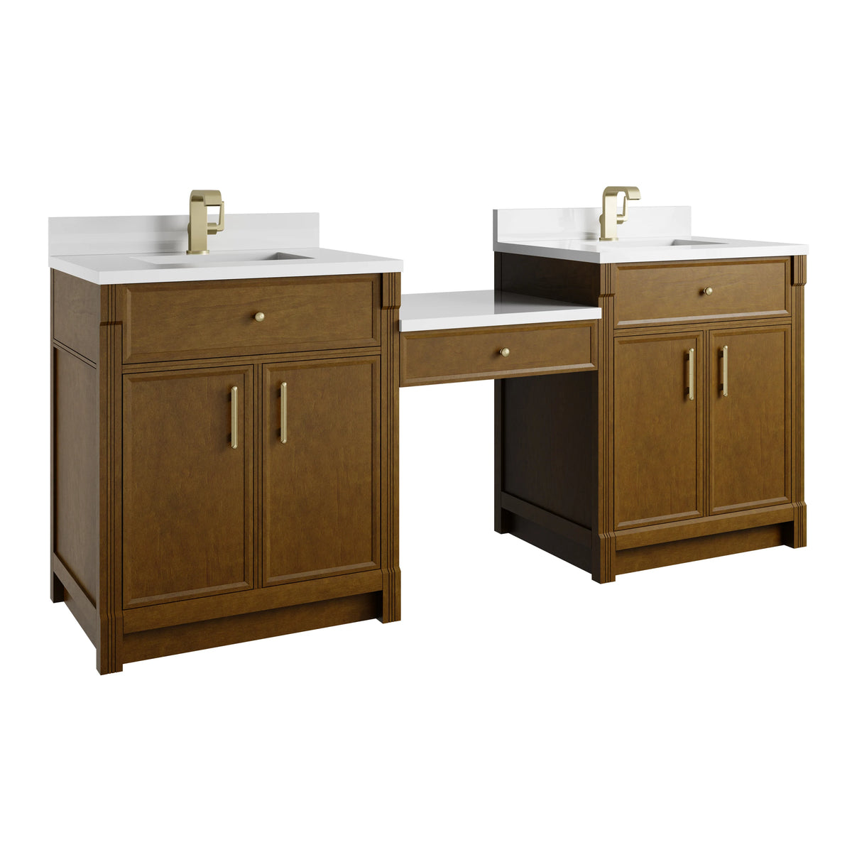 Bellshire 84" Dual Vanity Set with 24" Make-Up Counter, Honey Oak w/Single Hole 3 cm White Zeus Silestone Top &, view 6