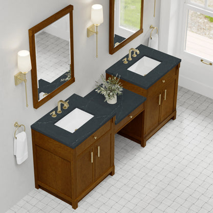 Bellshire 84" Dual Vanity Set with 24" Make-Up Counter, Honey Oak w/3 cm Charcoal Soapstone Silestone Top, view 4