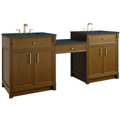 Bellshire 84" Dual Vanity Set with 24" Make-Up Counter, Honey Oak w/3 cm Charcoal Soapstone Silestone Top, view 5