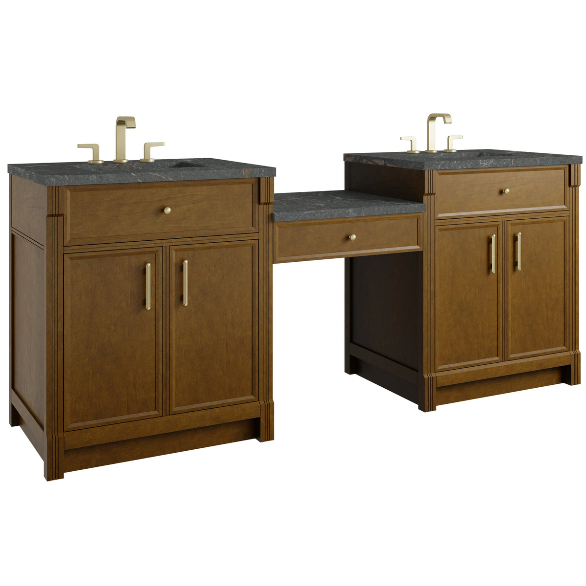 Bellshire 84" Dual Vanity Set with 24" Make-Up Counter, Honey Oak w/3 cm Parisien Bleu Silestone Top, view 5