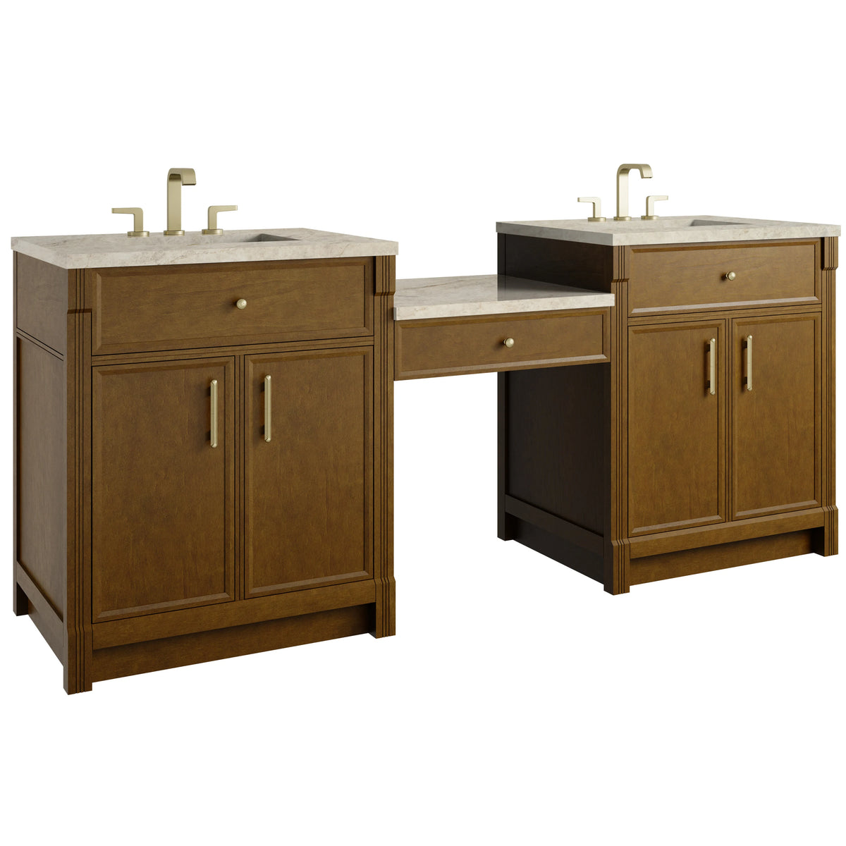 Bellshire 84" Dual Vanity Set with 24" Make-Up Counter, Honey Oak w/3 cm Tajnar Eclos Top, view 5