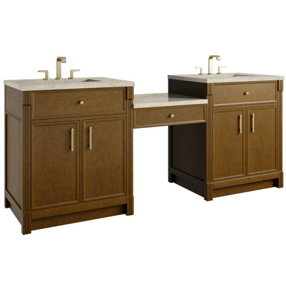 Bellshire 84" Dual Vanity Set with 24" Make-Up Counter, Honey Oak w/3 cm Tajnar Eclos Top, view 5