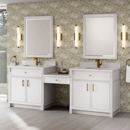 Bellshire 96" Dual Vanity Set with 24" Make-Up Counter, Bright White w/Single Hole 3 cm White Zeus Silestone To, view 3