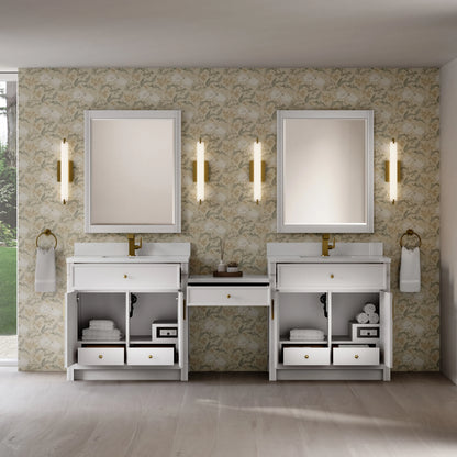 Bellshire 96" Dual Vanity Set with 24" Make-Up Counter, Bright White w/Single Hole 3 cm White Zeus Silestone To, view 4