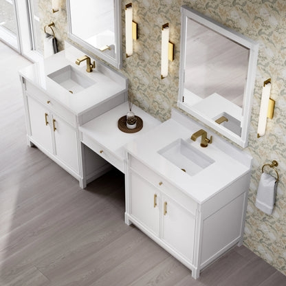 Bellshire 96" Dual Vanity Set with 24" Make-Up Counter, Bright White w/Single Hole 3 cm White Zeus Silestone To, view 5