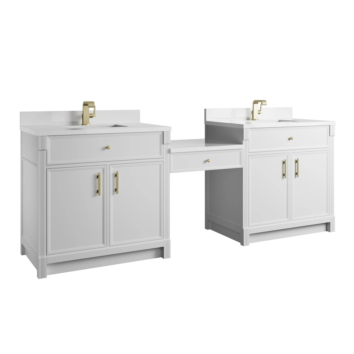 Bellshire 96" Dual Vanity Set with 24" Make-Up Counter, Bright White w/Single Hole 3 cm White Zeus Silestone To, view 6