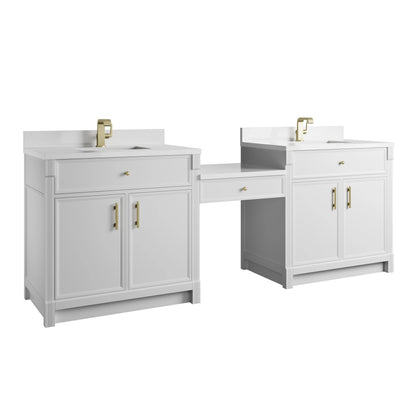 Bellshire 96" Dual Vanity Set with 24" Make-Up Counter, Bright White w/Single Hole 3 cm White Zeus Silestone To, view 6