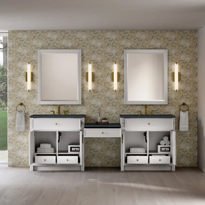 Bellshire 96" Dual Vanity Set with 24" Make-Up Counter, Bright White w/3 cm Charcoal Soapstone Silestone Top, view 3