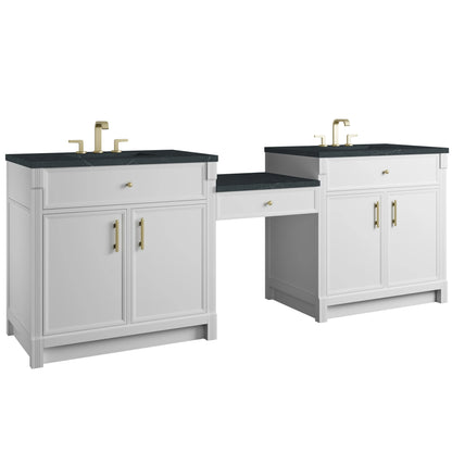 Bellshire 96" Dual Vanity Set with 24" Make-Up Counter, Bright White w/3 cm Charcoal Soapstone Silestone Top, view 5
