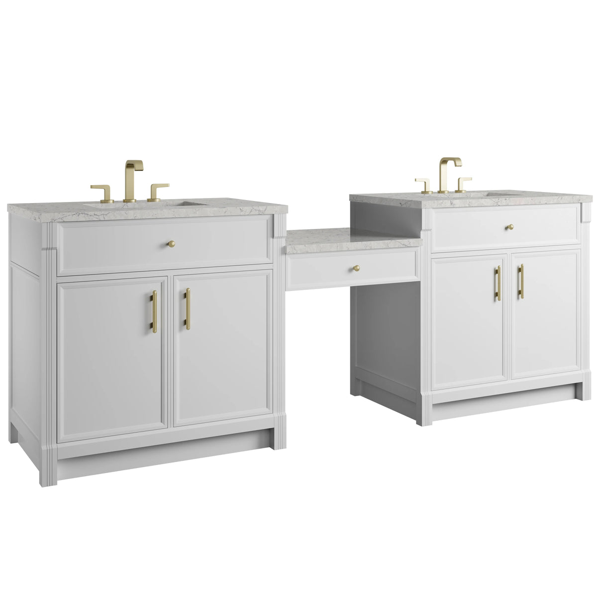 Bellshire 96" Dual Vanity Set with 24" Make-Up Counter, Bright White w/3 cm Eternal Jasmine Pearl Silestone Top, view 5
