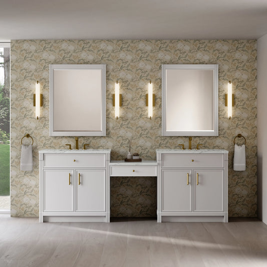 Bellshire 96" Dual Vanity Set with 24" Make-Up Counter, Bright White w/3 cm Ethereal Noctis Silestone Top, view 2