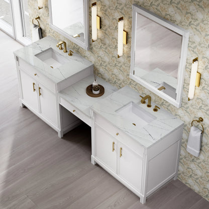 Bellshire 96" Dual Vanity Set with 24" Make-Up Counter, Bright White w/3 cm Ethereal Noctis Silestone Top, view 4