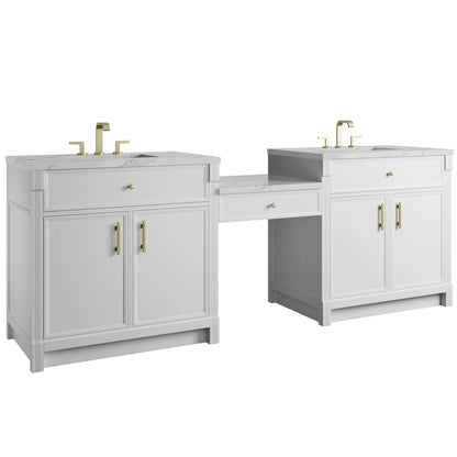 Bellshire 96" Dual Vanity Set with 24" Make-Up Counter, Bright White w/3 cm Ethereal Noctis Silestone Top, view 5