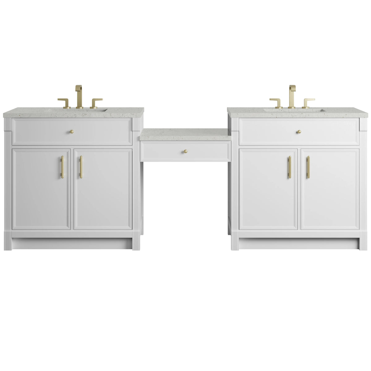 Bellshire 96" Dual Vanity Set with 24" Make-Up Counter, Bright White w/3 cm Lime Delight Silestone Top