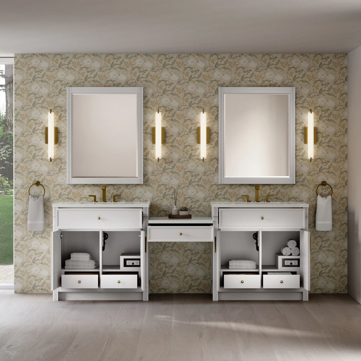 Bellshire 96" Dual Vanity Set with 24" Make-Up Counter, Bright White w/3 cm Lime Delight Silestone Top, view 3