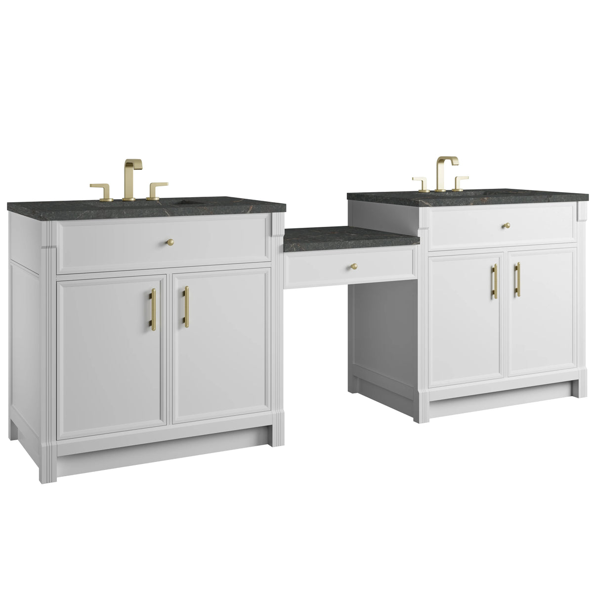 Bellshire 96" Dual Vanity Set with 24" Make-Up Counter, Bright White w/3 cm Parisien Bleu Silestone Top, view 5