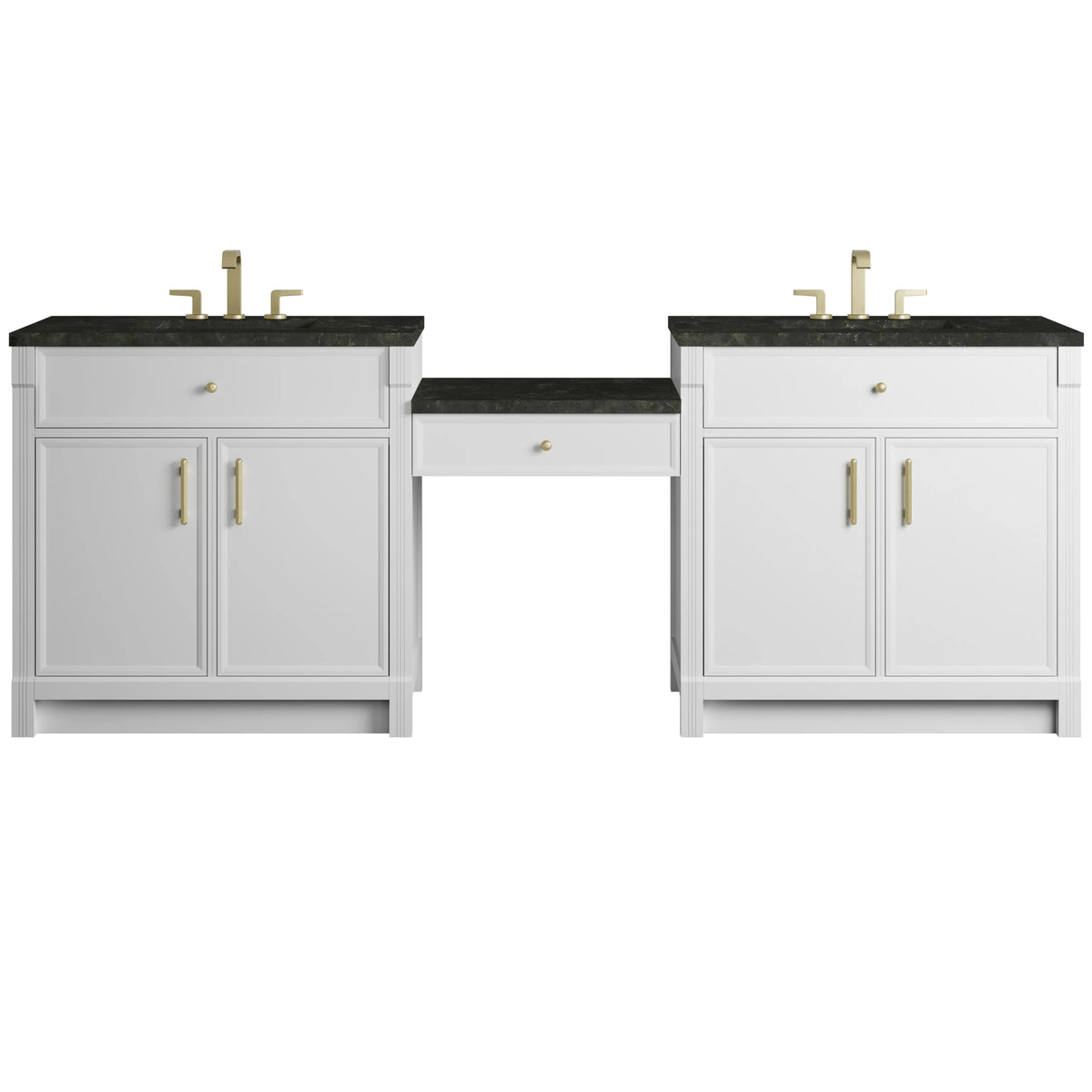 Bellshire 96" Dual Vanity Set with 24" Make-Up Counter, Bright White w/3 cm Phantome Eclos Top