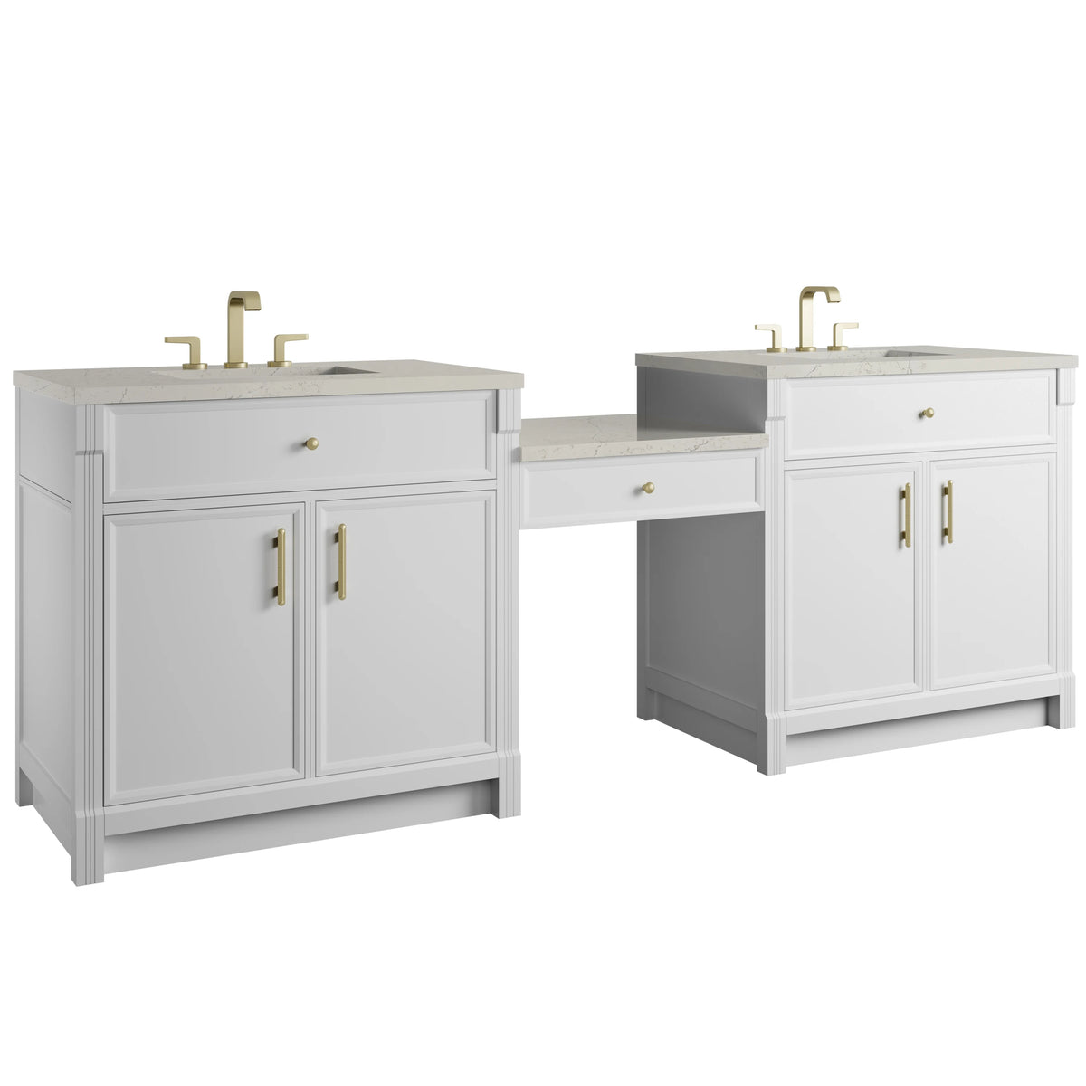 Bellshire 96" Dual Vanity Set with 24" Make-Up Counter, Bright White w/3 cm Siberian Silestone Top, view 5