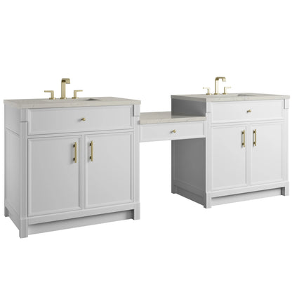 Bellshire 96" Dual Vanity Set with 24" Make-Up Counter, Bright White w/3 cm Siberian Silestone Top, view 5