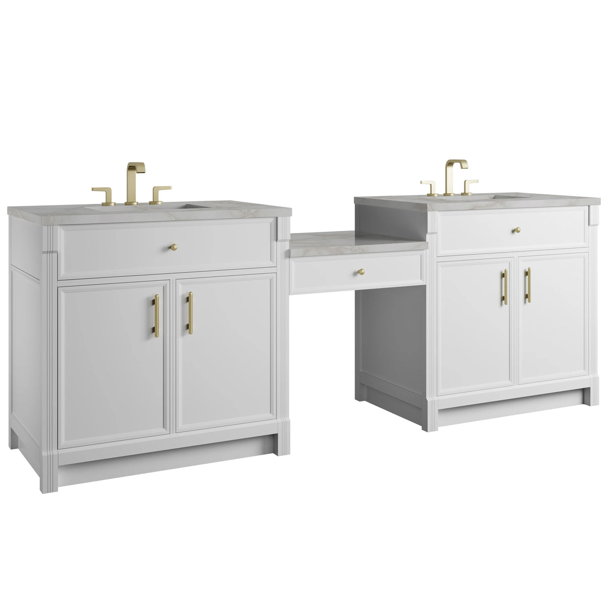 Bellshire 96" Dual Vanity Set with 24" Make-Up Counter, Bright White w/3 cm Victorian Silver Silestone Top, view 5