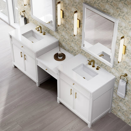 Bellshire 96" Dual Vanity Set with 24" Make-Up Counter, Bright White w/3 cm White Zeus Silestone Top, view 4
