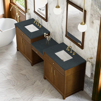 Bellshire 96" Dual Vanity Set with 24" Make-Up Counter, Honey Oak w/3 cm Charcoal Soapstone Silestone Top, view 4