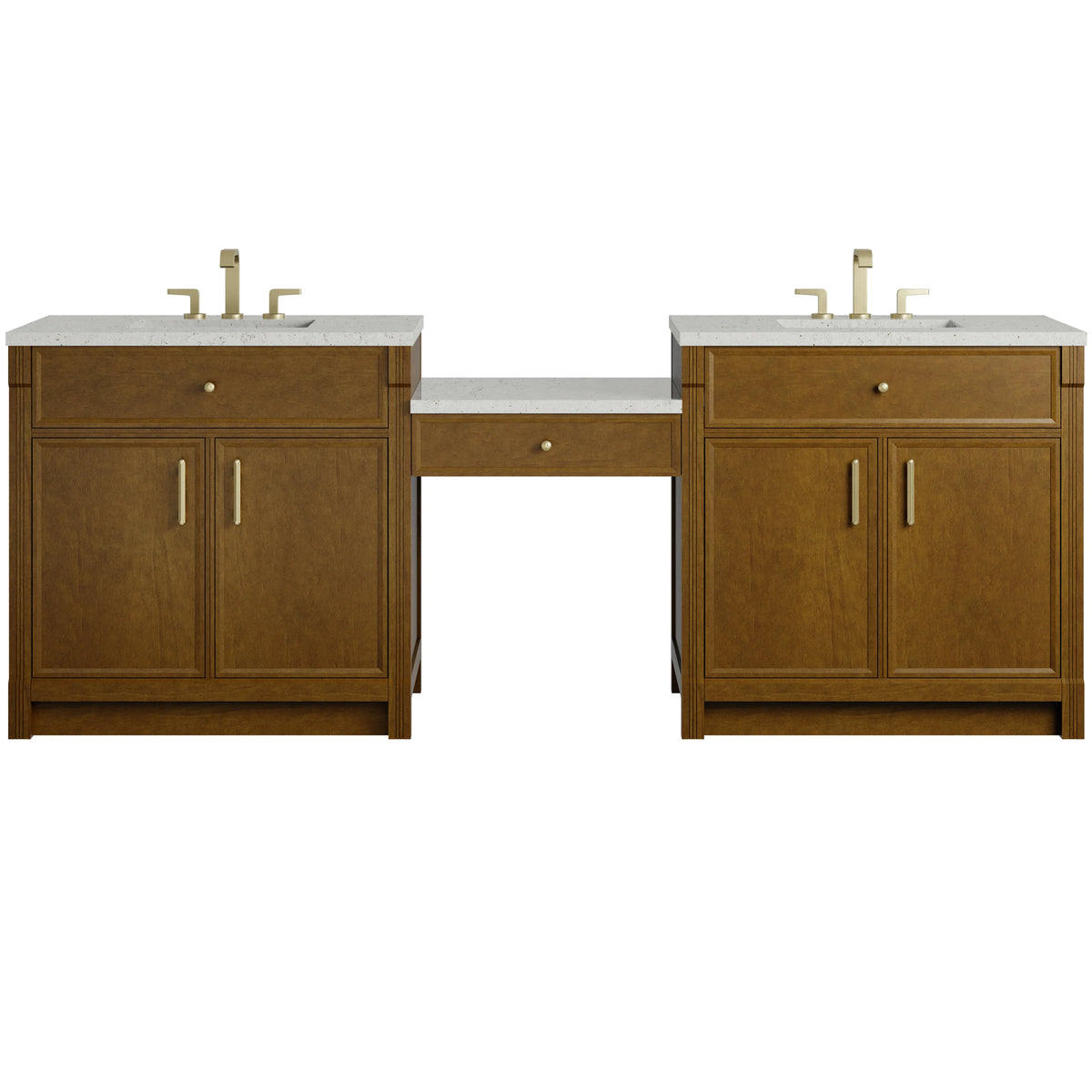 Bellshire 96" Dual Vanity Set with 24" Make-Up Counter, Honey Oak w/3 cm Lime Delight Silestone Top