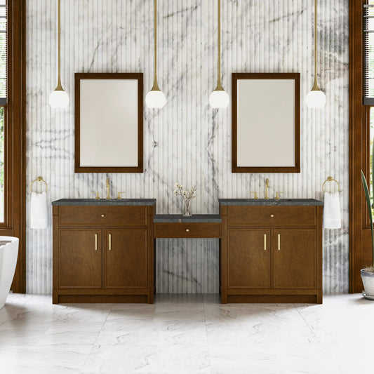 Bellshire 96" Dual Vanity Set with 24" Make-Up Counter, Honey Oak w/3 cm Parisien Bleu Silestone Top, view 2
