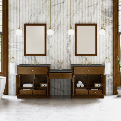 Bellshire 96" Dual Vanity Set with 24" Make-Up Counter, Honey Oak w/3 cm Parisien Bleu Silestone Top, view 3