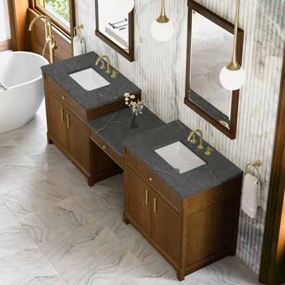 Bellshire 96" Dual Vanity Set with 24" Make-Up Counter, Honey Oak w/3 cm Parisien Bleu Silestone Top, view 4