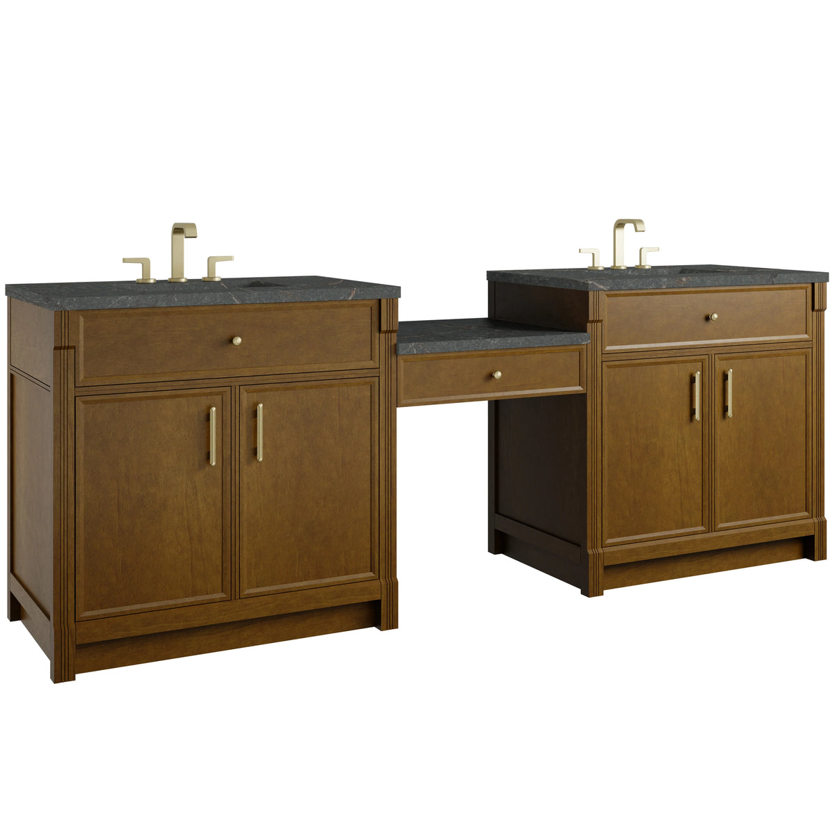 Bellshire 96" Dual Vanity Set with 24" Make-Up Counter, Honey Oak w/3 cm Parisien Bleu Silestone Top, view 5