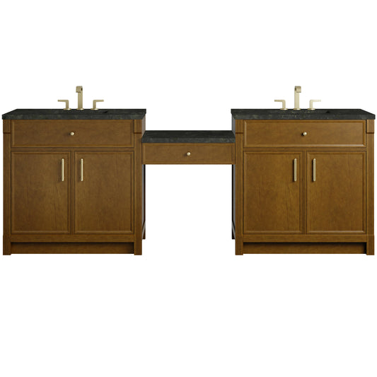 Bellshire 96" Dual Vanity Set with 24" Make-Up Counter, Honey Oak w/3 cm Phantome Eclos Top