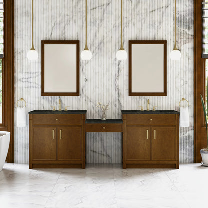 Bellshire 96" Dual Vanity Set with 24" Make-Up Counter, Honey Oak w/3 cm Phantome Eclos Top, view 2