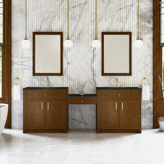 Bellshire 96" Dual Vanity Set with 24" Make-Up Counter, Honey Oak w/3 cm Phantome Eclos Top, view 2