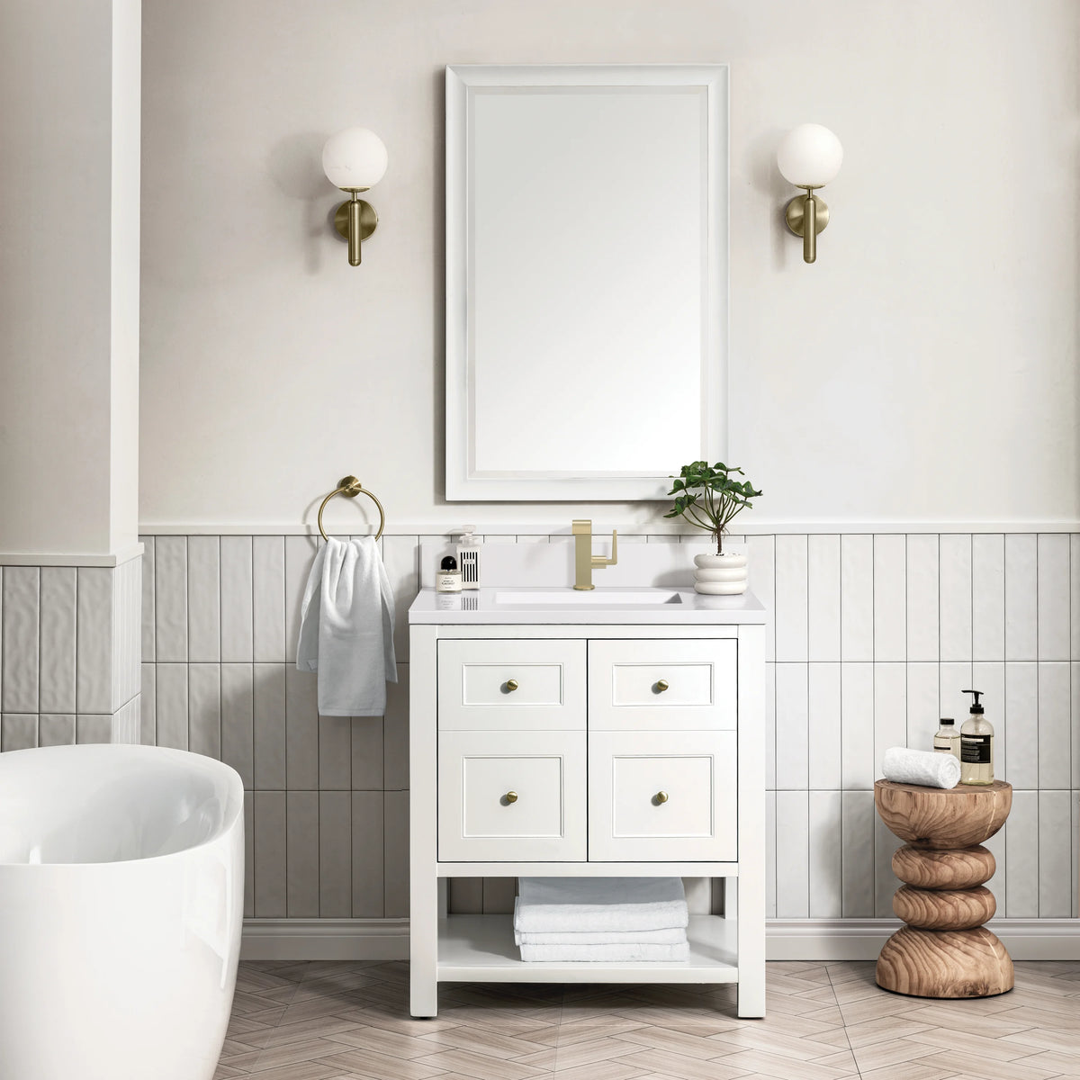 Breckenridge 30" Single Vanity, Bright White w/ Single Hole 3 CM White Zeus Top & Backsplash, view 3