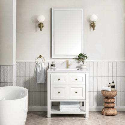 Breckenridge 30" Single Vanity, Bright White w/ Single Hole 3 CM White Zeus Top & Backsplash, view 3